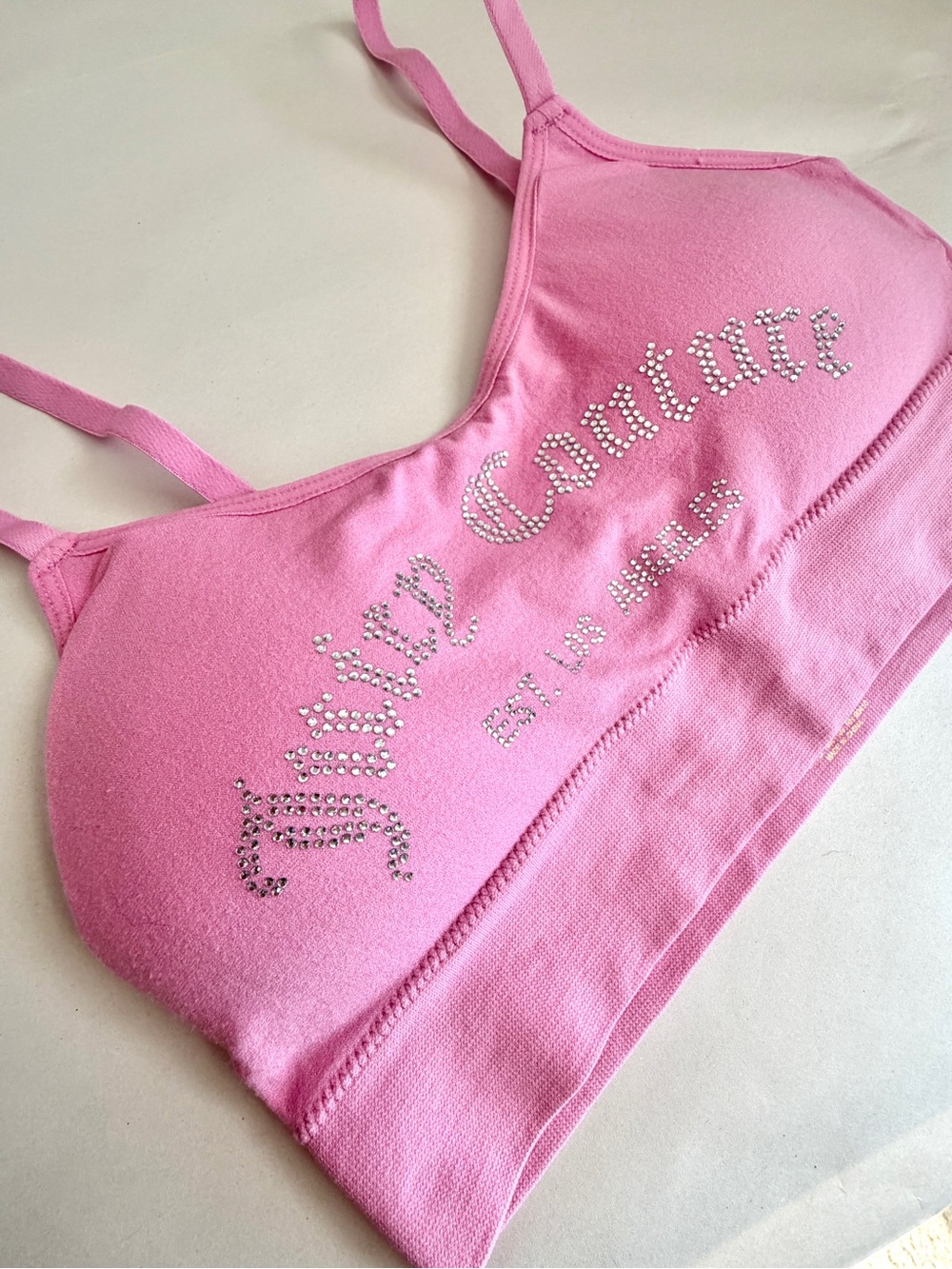 Y2K Juicy Couture Sports Bra Top Women's Size M Pink Intimates Padded Rhinestone